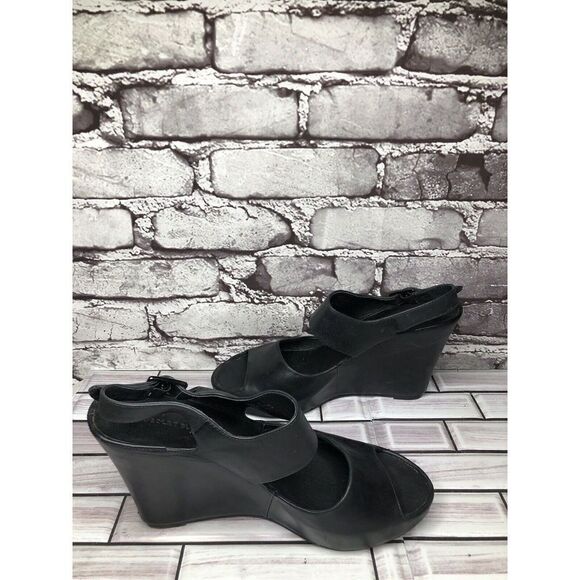 Chocolat Blu Cortez Black Leather Platform Wedge Strap Sandals Women Sz 9M US/40 - Picture 15 of 16